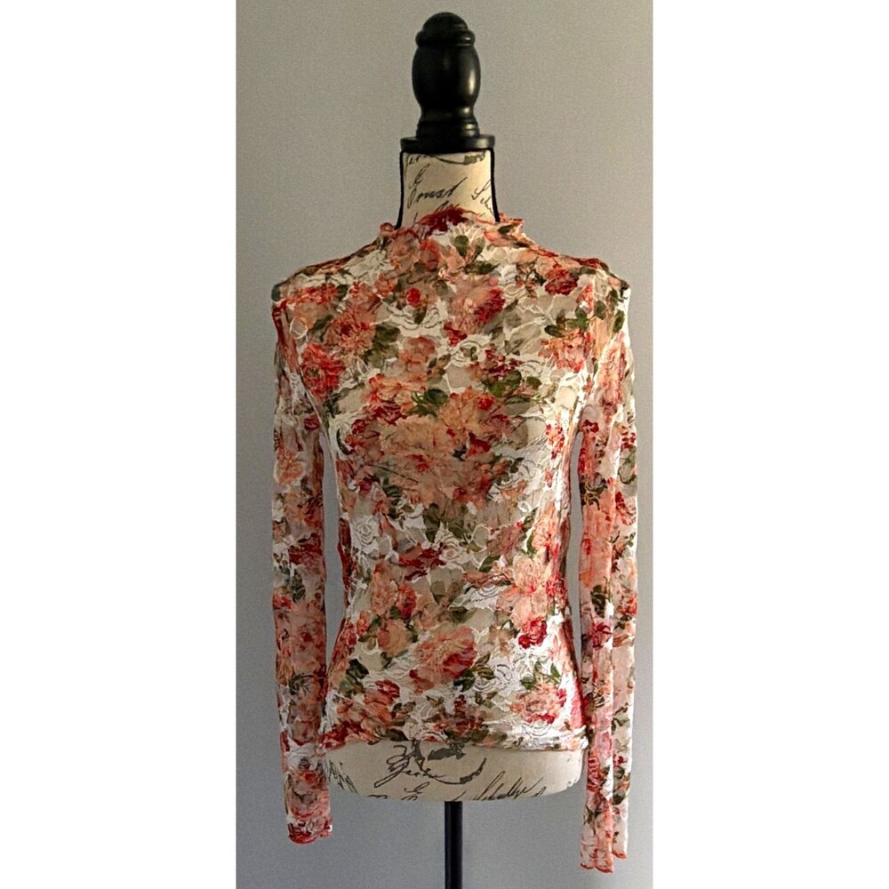 Women’s Multicolor Floral Mock Neck Long Sleeve Pullover Top Size S NWT A12